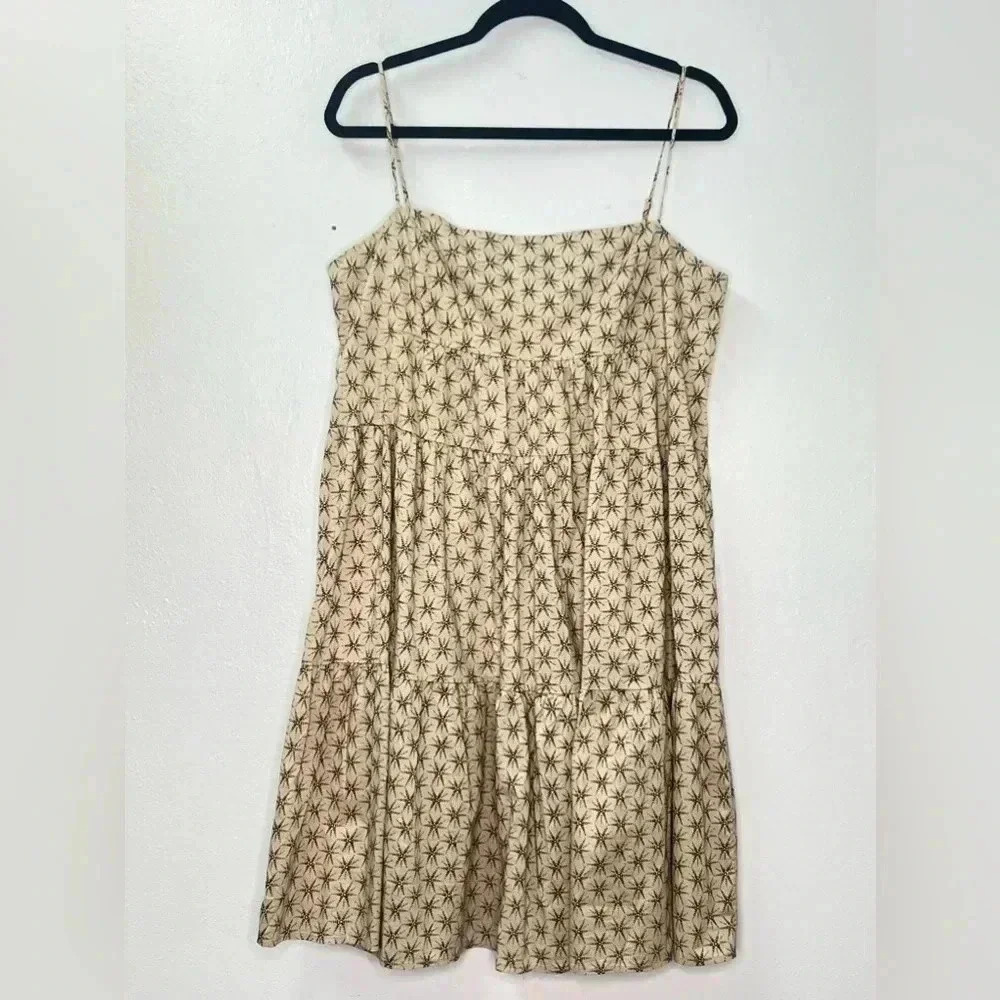 levi's Clea Dress Cotton Tiered Adjustable‎ Straps Sz L in Textured Stars Safari